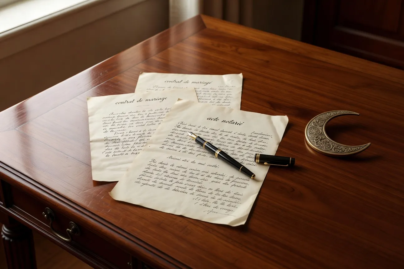 Documents notariaux — contrat de mariage et décoration islamique