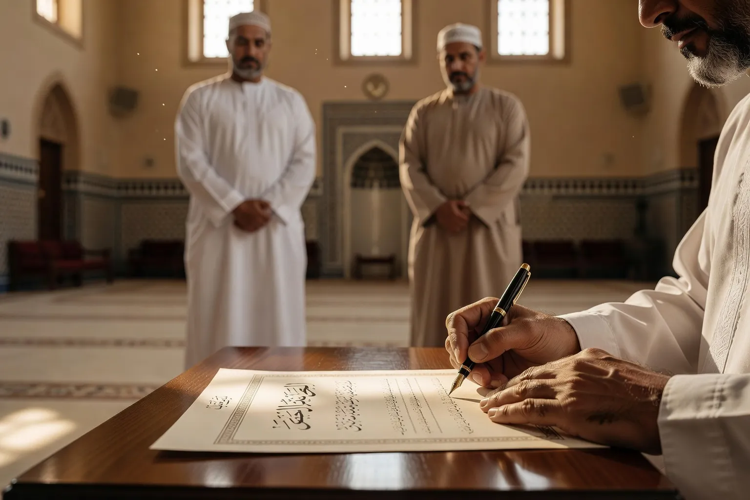 Signature du contrat de mariage islamique en présence des témoins