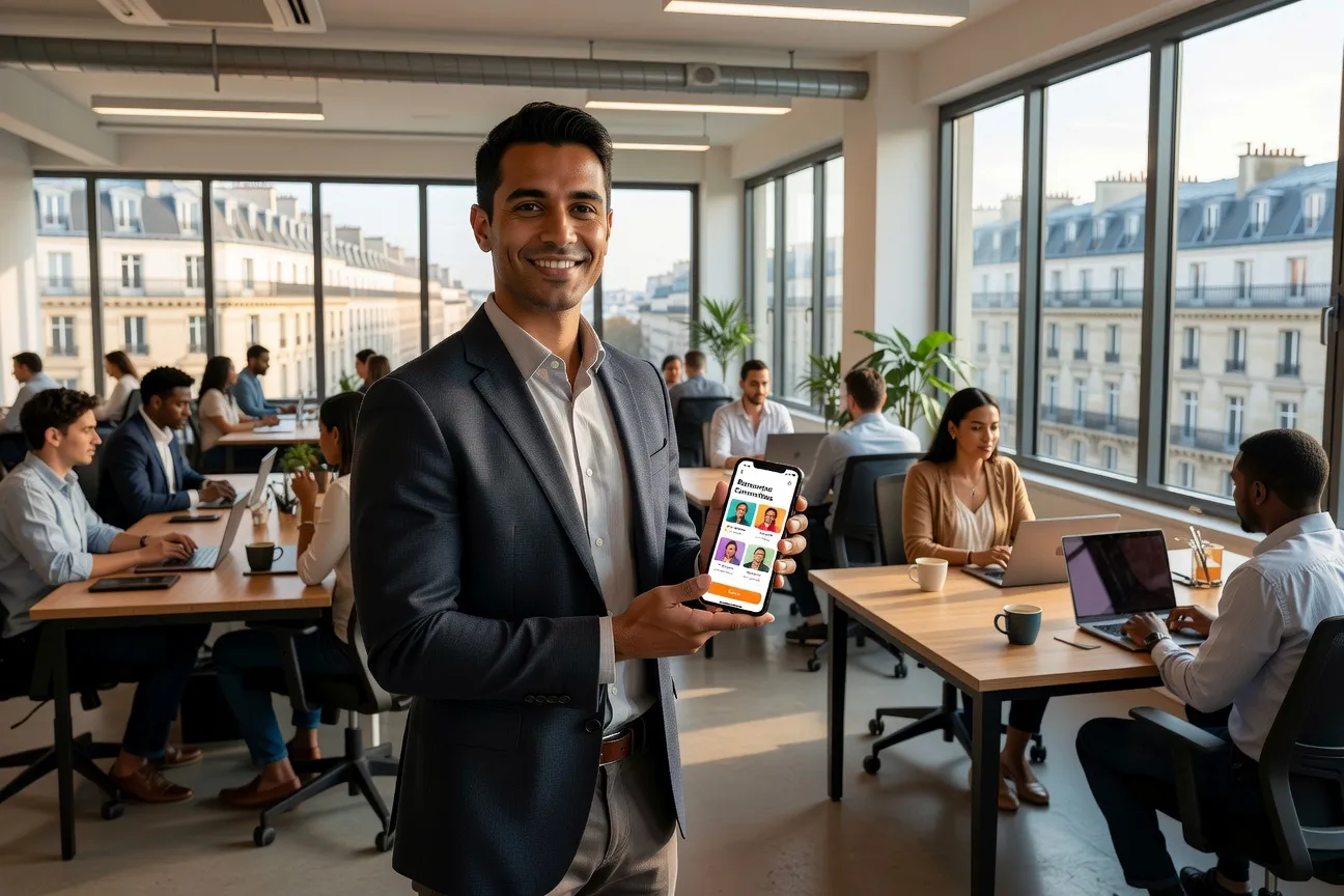 Fondateur d'application de rencontre halal en entretien — prise de vue large