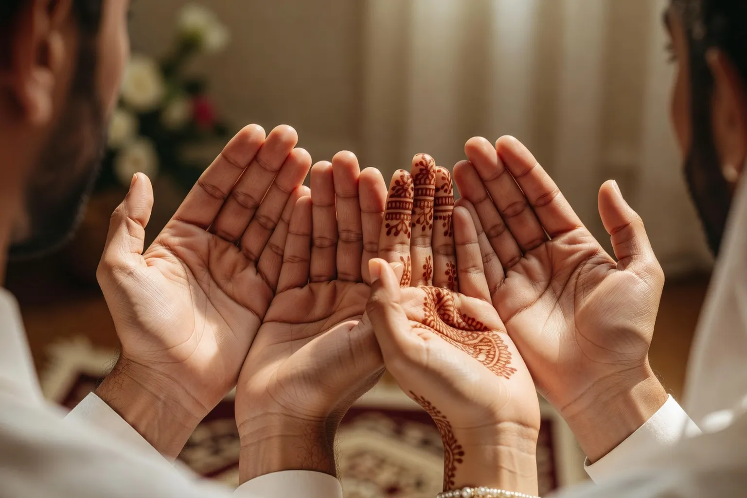 Mains ouvertes en signe d'invocation pendant une cérémonie de nikah