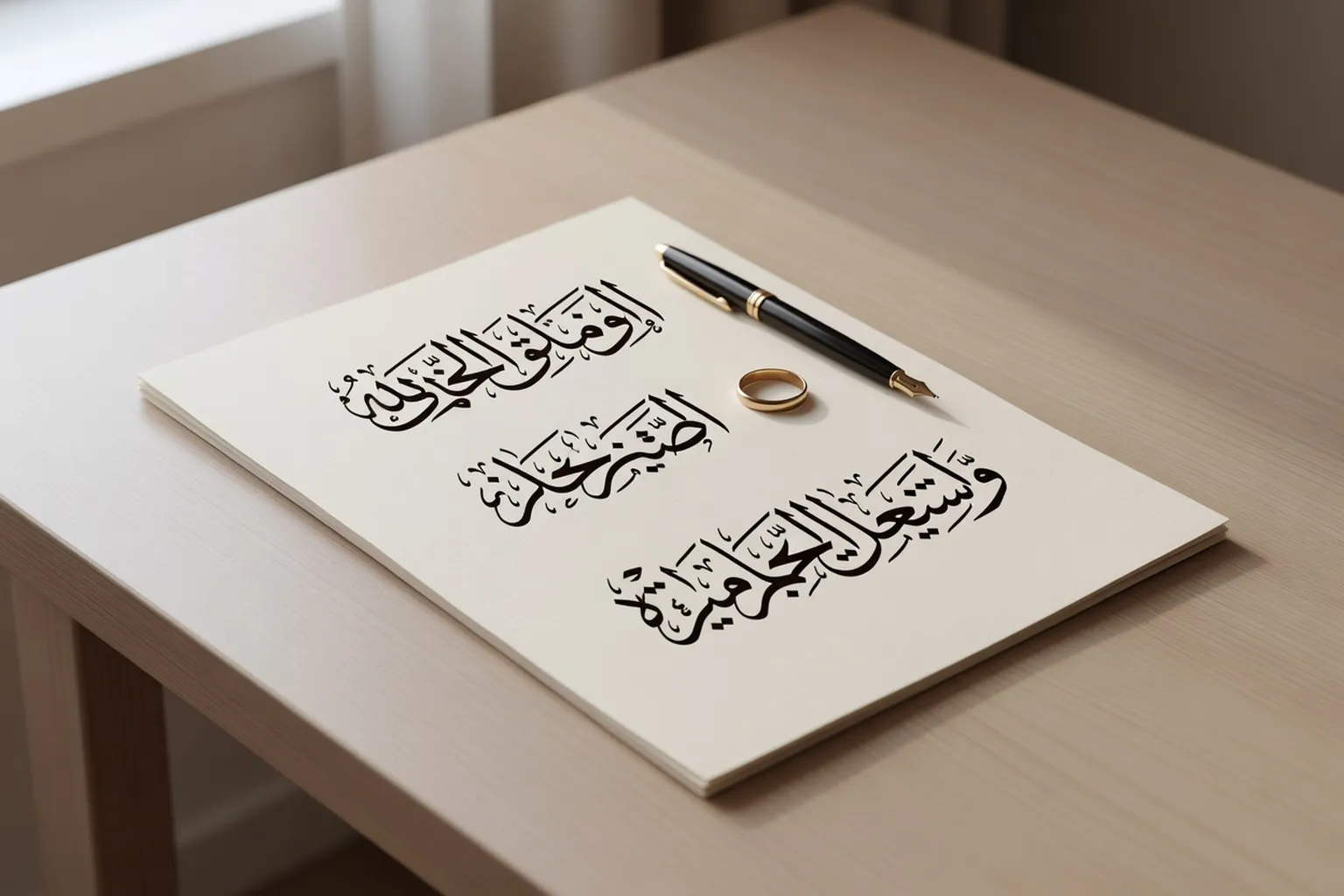 Manuscrit calligraphié évoquant le vocabulaire du mariage musulman
