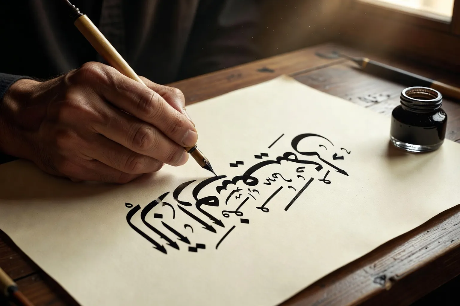 Calligraphie arabe d'un prénom évoquant l'amour et l'union