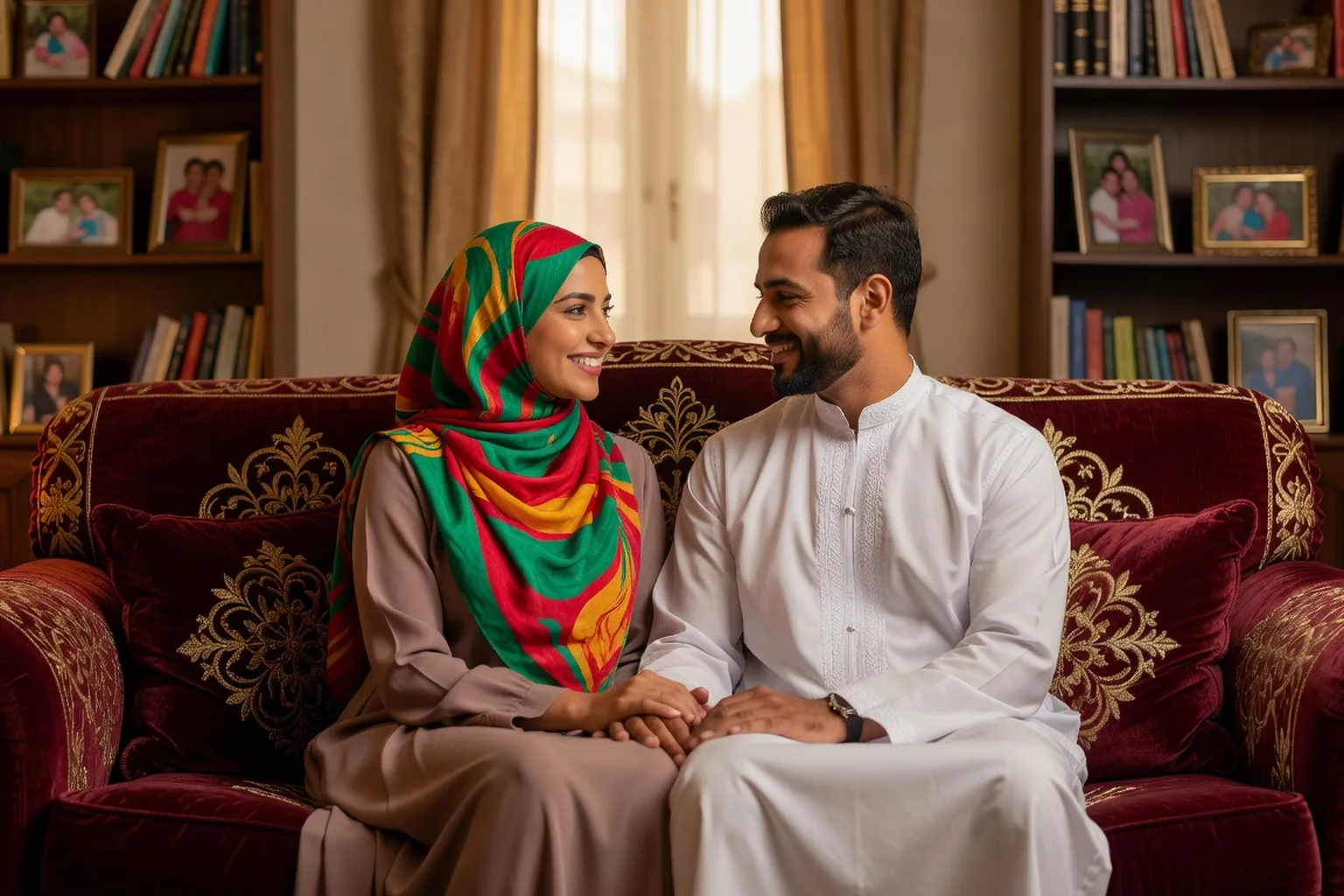 Couple musulman lors d'une rencontre familiale traditionnelle