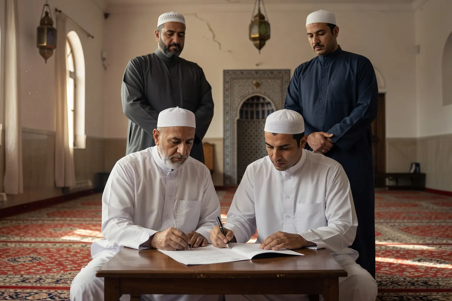 Signature d'un contrat de mariage islamique en présence de témoins